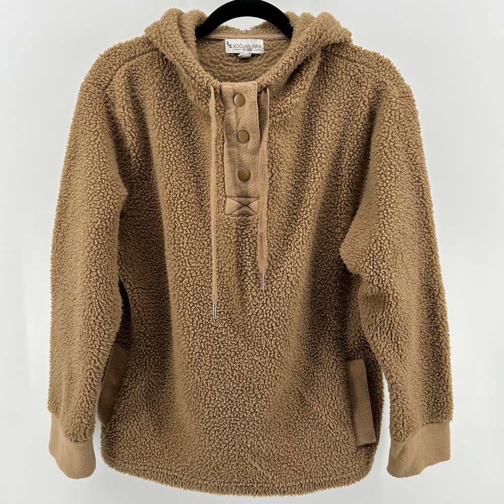Koolaburra by‎ UGG Sherpa Fleece Hoodie Pullover Tan Button Snap Teddy Women S